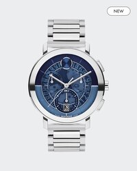 BOLD Evolution 2.0 chronograph watch with silver bracelet and blue skeleton dial.