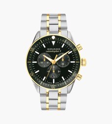 Calednoplan S watch with two tone bracelet and green chronograph dial