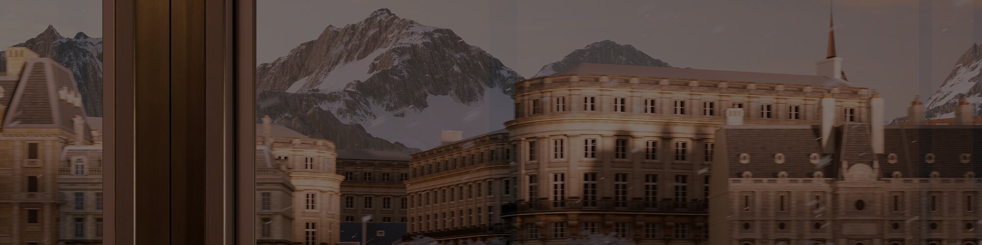 Snow-capped mountains in a Swiss town