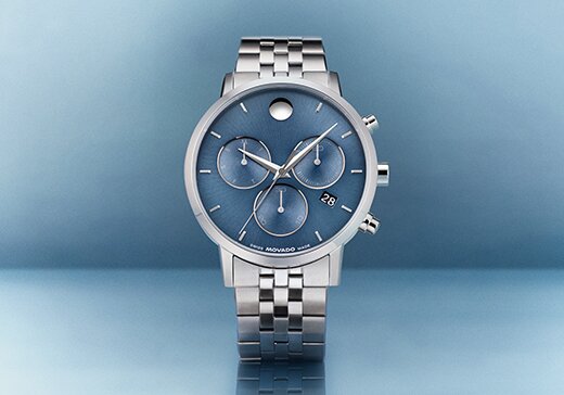 Museum Classic watch with silver bracelet and blue chronograph dial