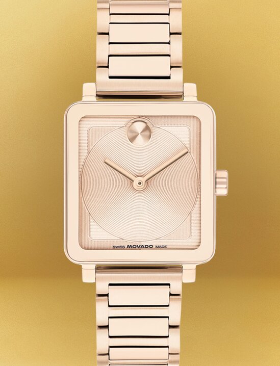 Rose gold tone BOLD Evolution 2.0 watch with square dial.