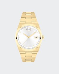 BOLD Quest watch with gold tone bracelet and white dial.