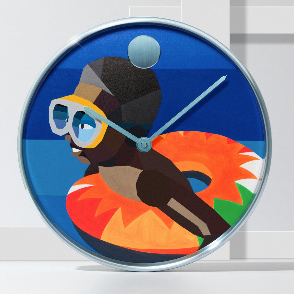 Movado wall clock featuring the artwork of Derrick Adams, Floater 109