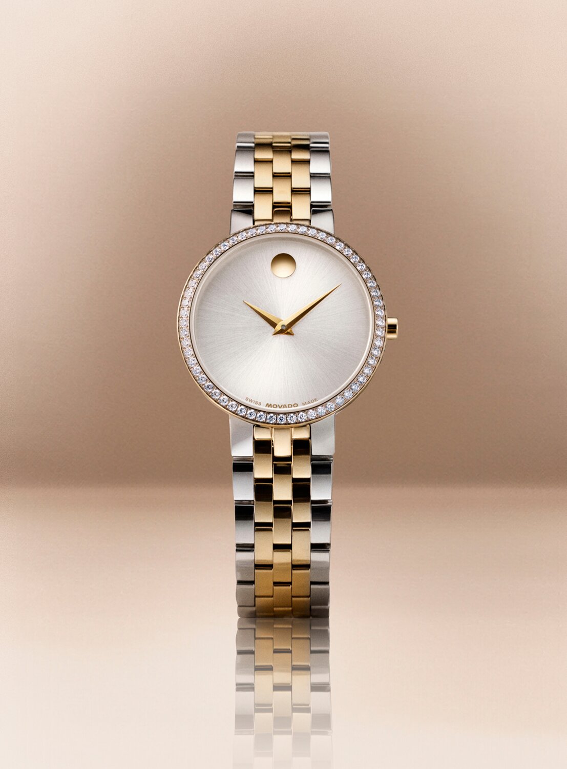 Two Tone women's Museum Classic watch with lab grown diamond bezel.