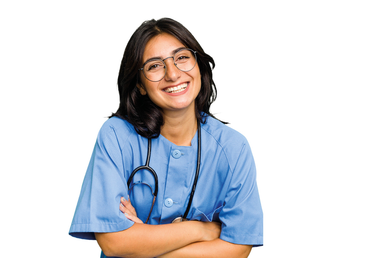 Female healthcare professional with arms folded