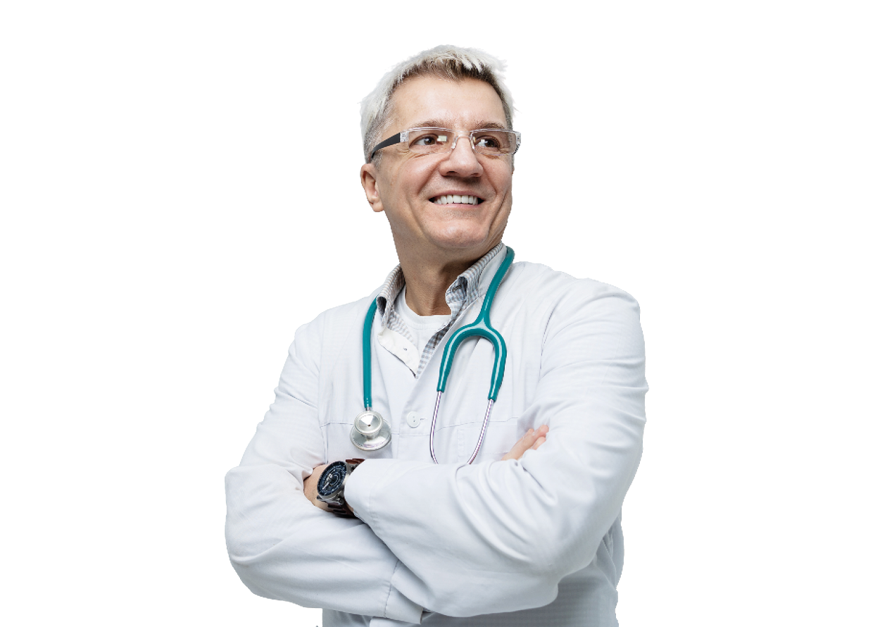 Male healthcare professional with arms folded