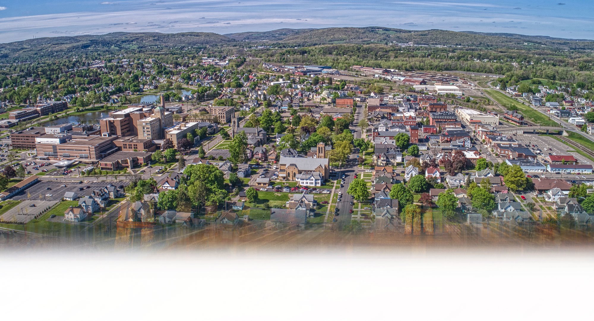 Cross Country Healthcare color aerial photo of Sayre, Pennsylvania.         