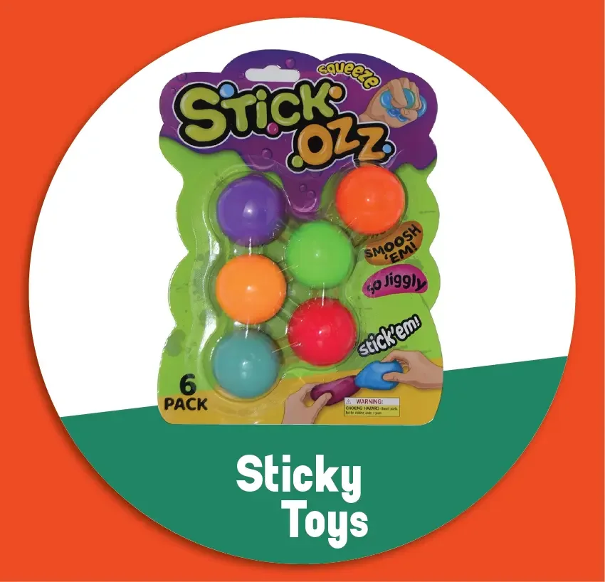 Sticky Toys category tile featuring Sticky Olz balls at Go! Toys and Games
