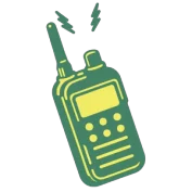 Green and yellow walkie talkie icon representing phone support