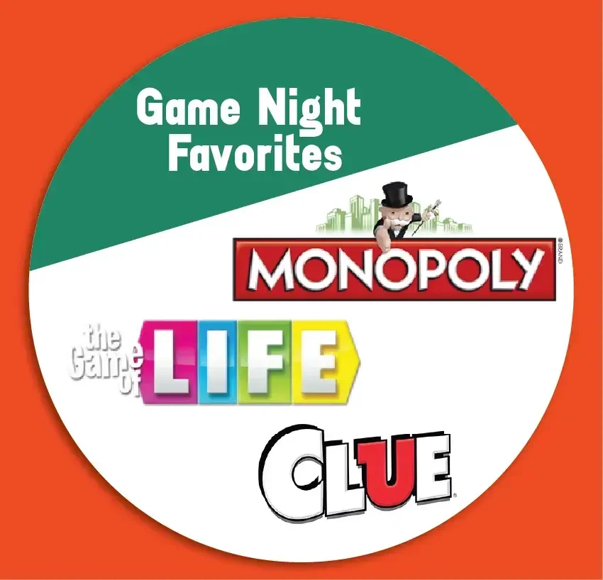 Game Night Favorites category tile featuring Monopoly, Life, and Clue at Go! Toys and Games