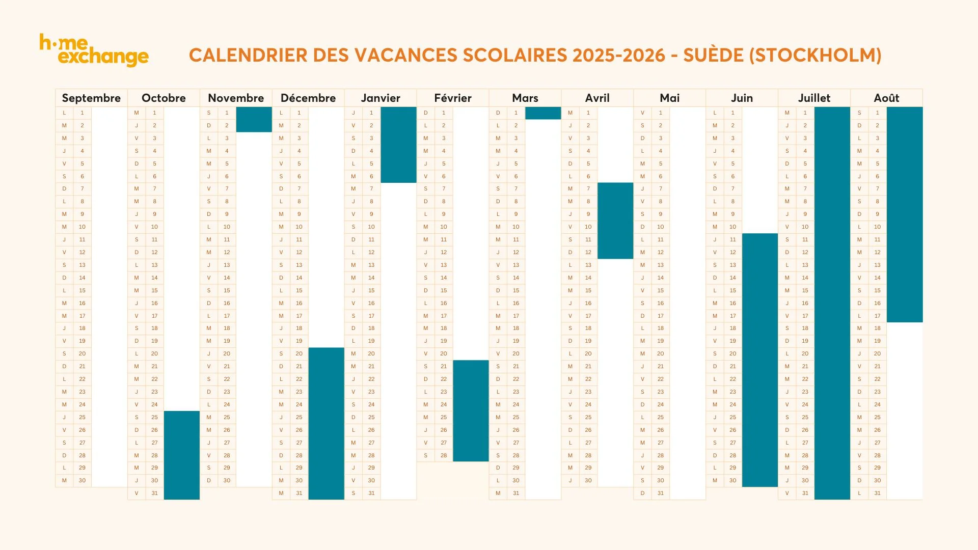 Calendrier des vacances scolaires 2025-2026 en Suède