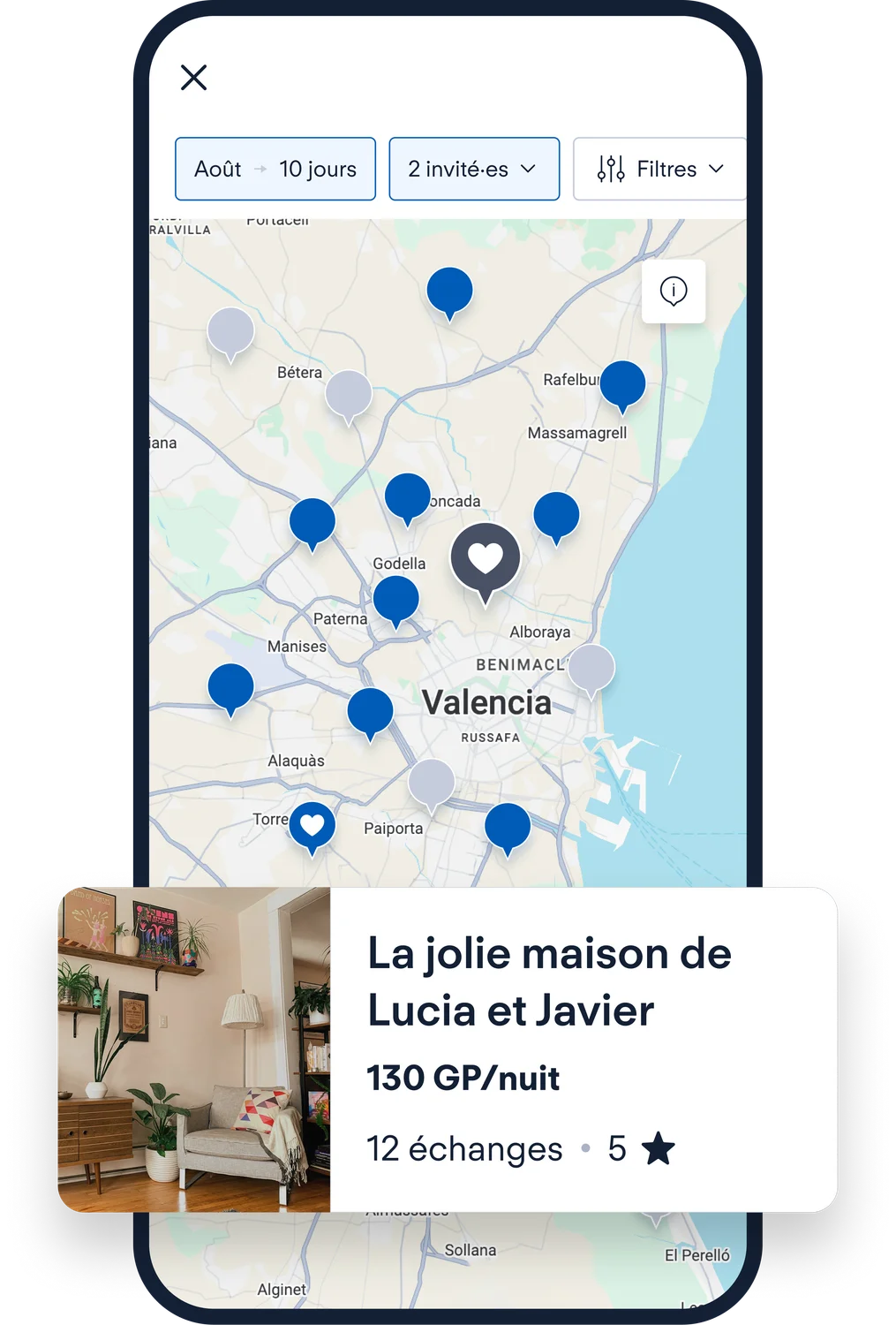 Map interactive application HomeExchange