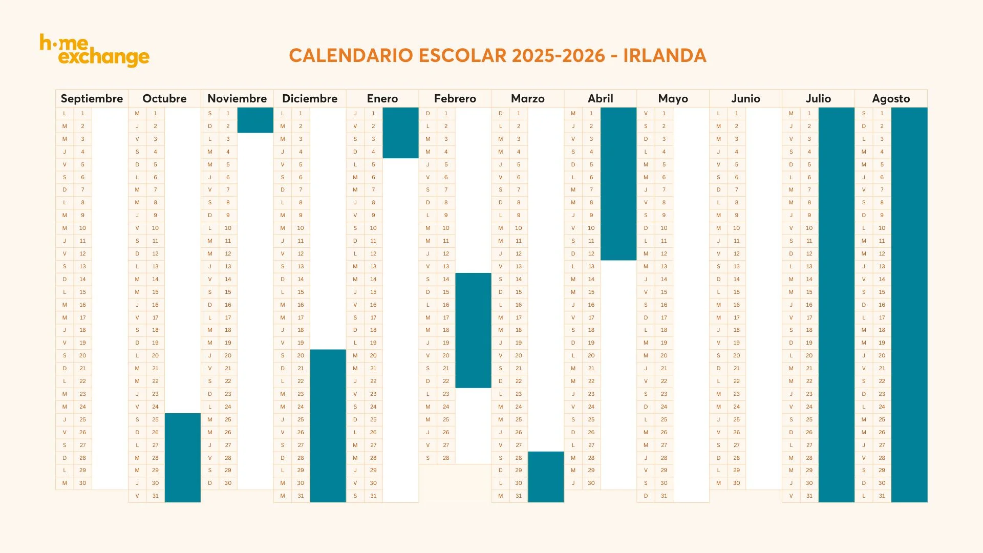 Calendario escolar en Irlanda 2025-2026