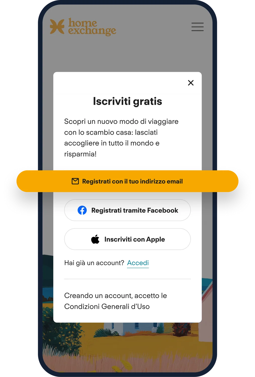 Crea un account HomeExchange