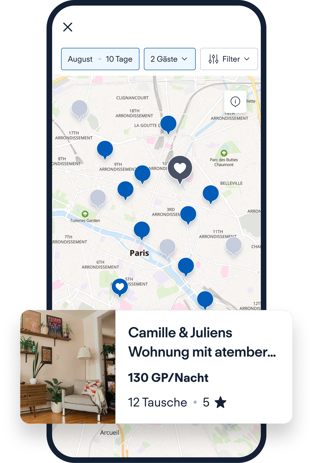 Interaktive Karte von HomeExchange