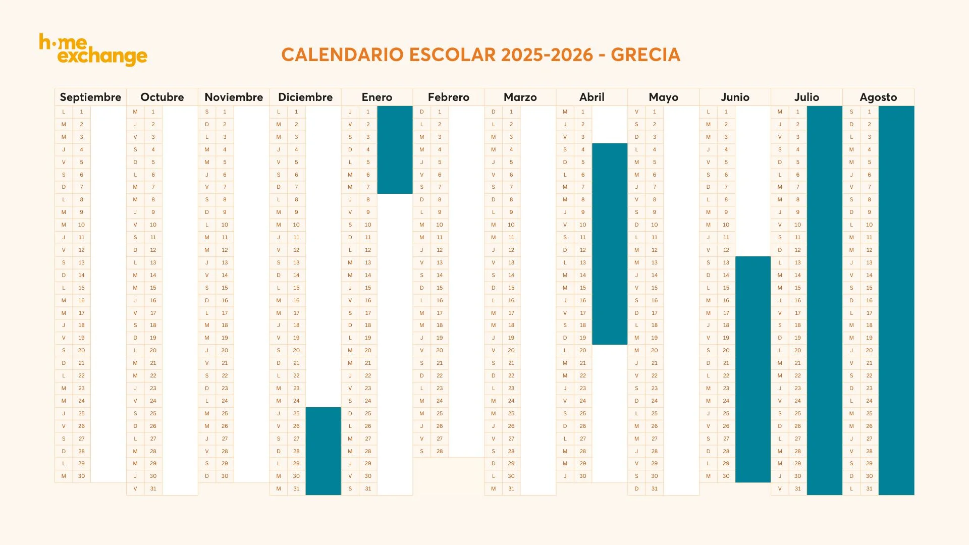 Calendario escolar en Grecia 2025-2026
