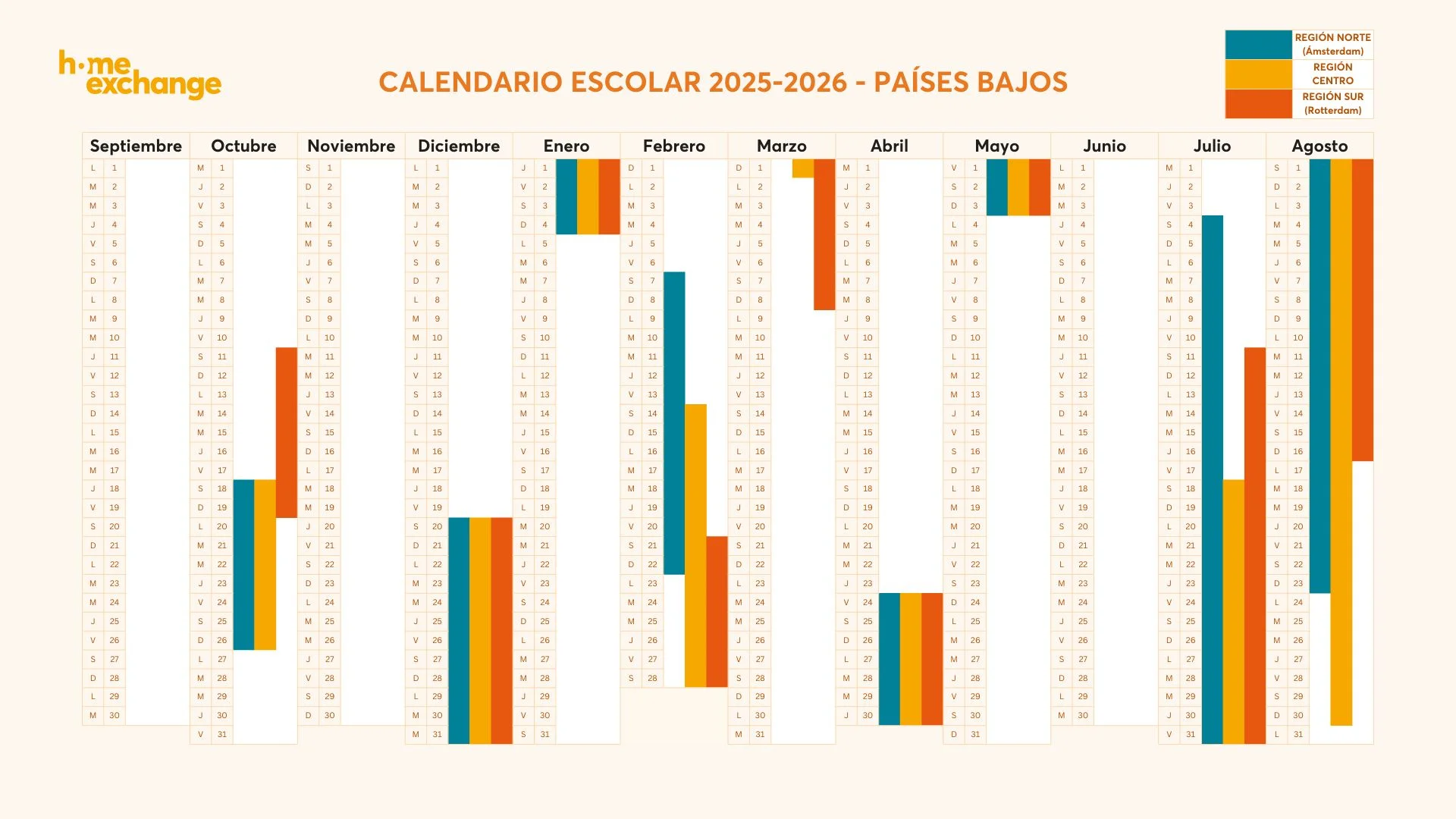 Calendario escolar en Países Bajos 2025-2026