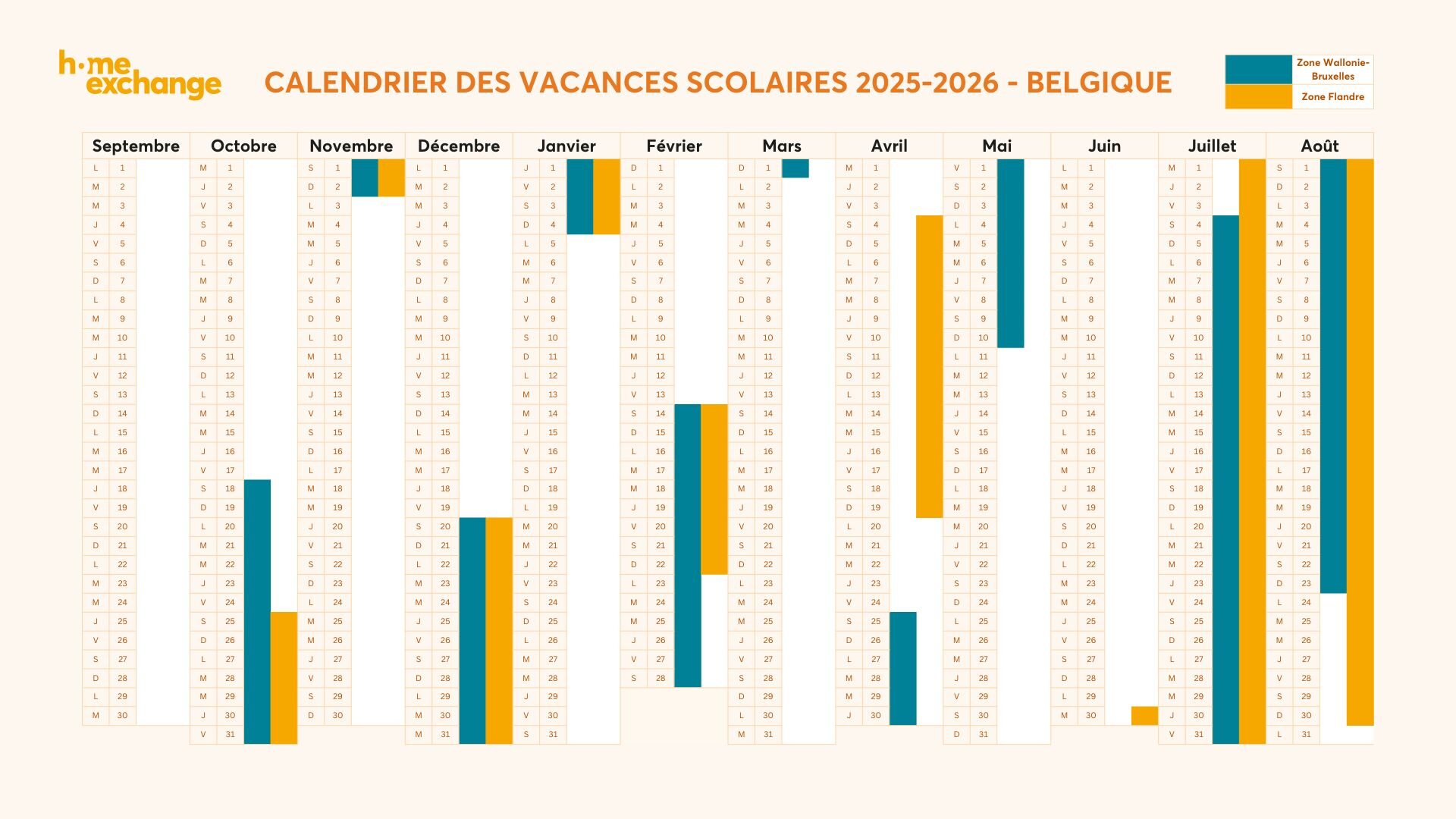 Calendrier des vacances scolaires 2025-2026 en Belgique