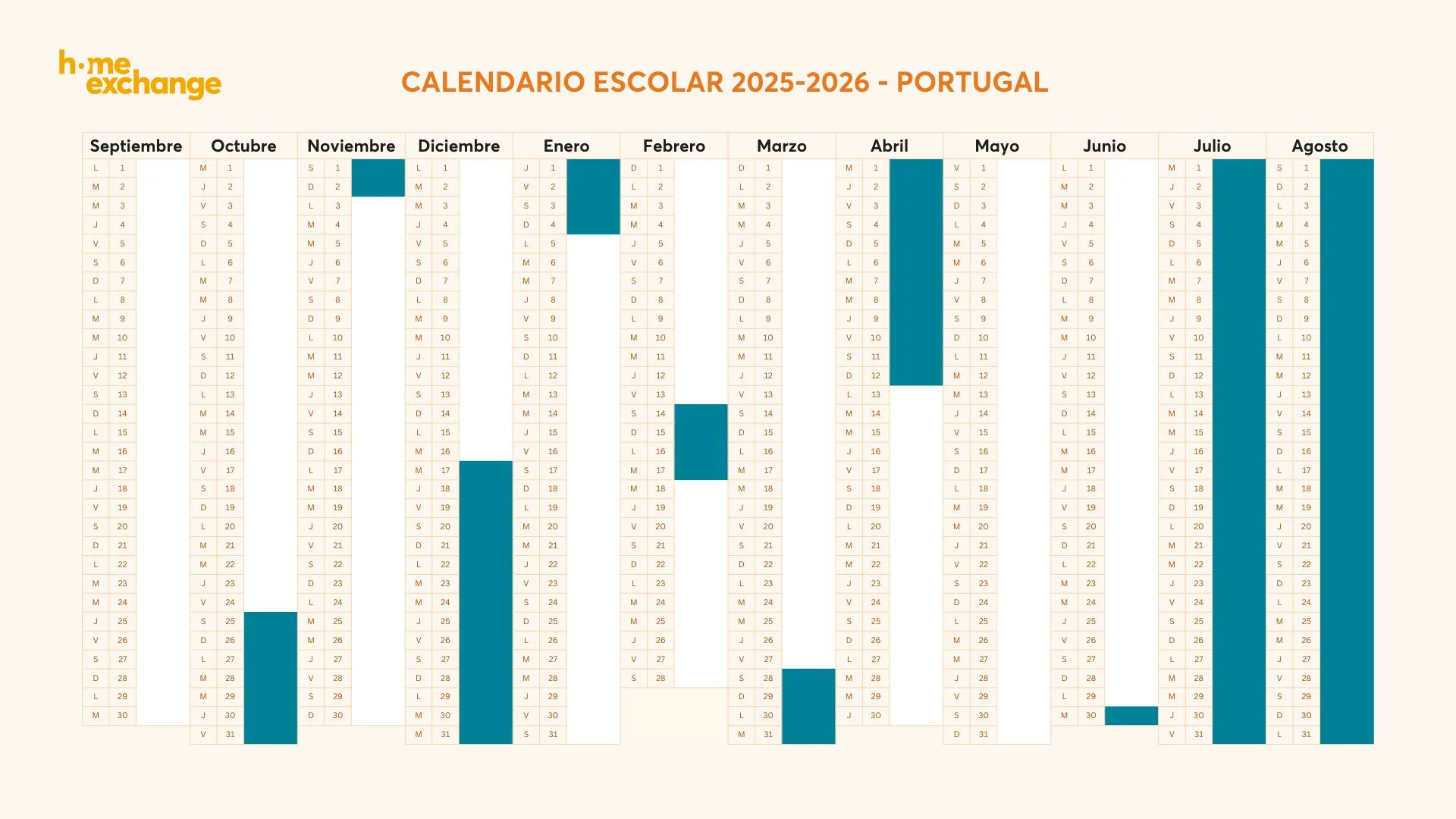 Calendario escolar en Portugal 2025-2026
