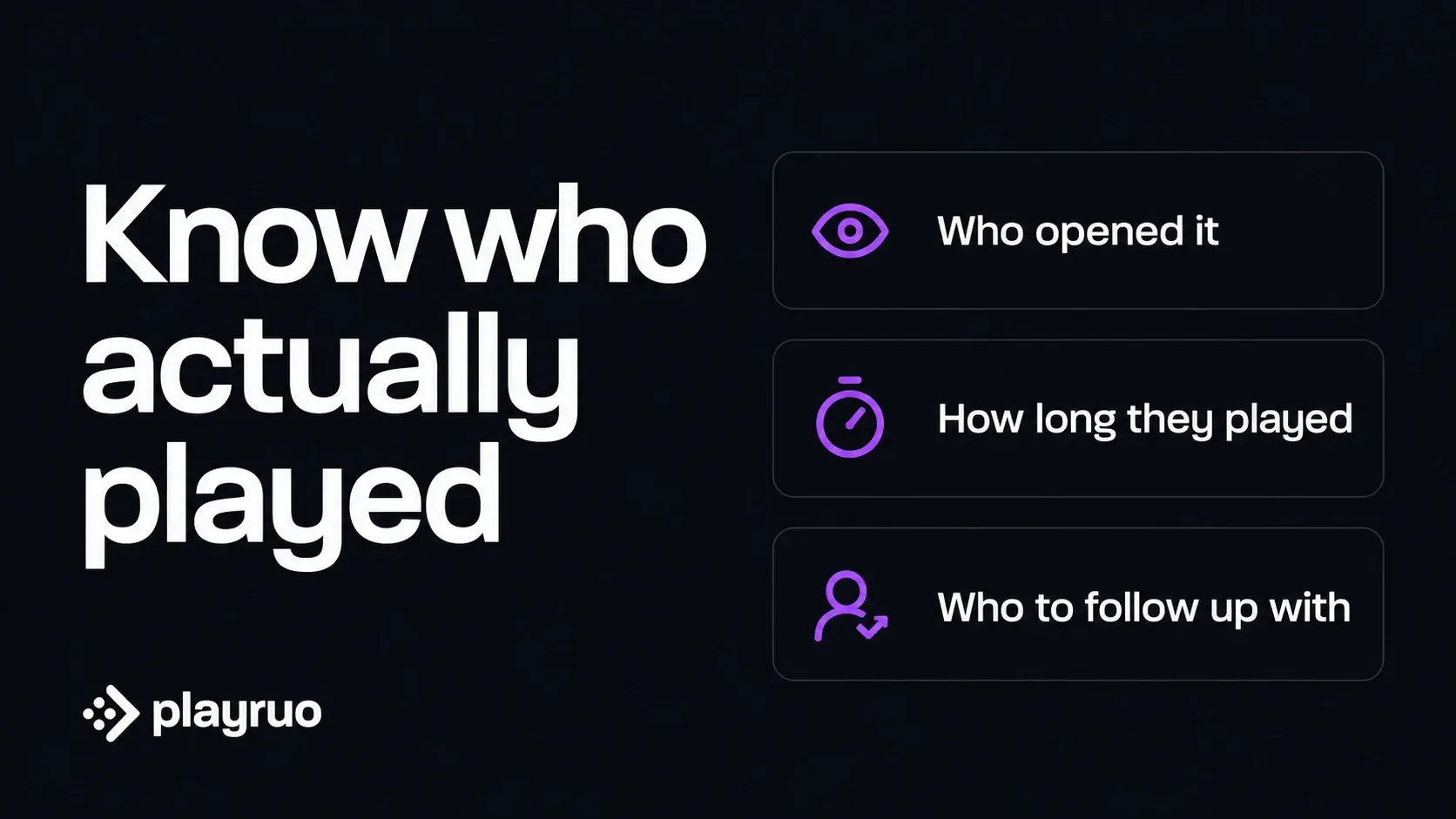 Know who actually played: editorial graphic showing access logs, play duration and follow-up signals, with the Playruo logo.