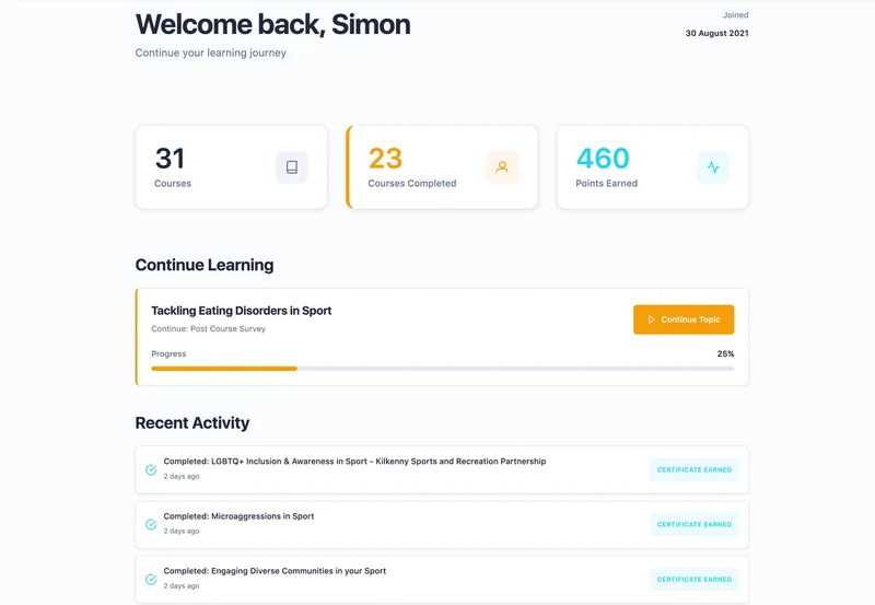 eCoach Learning Platform Dashboard