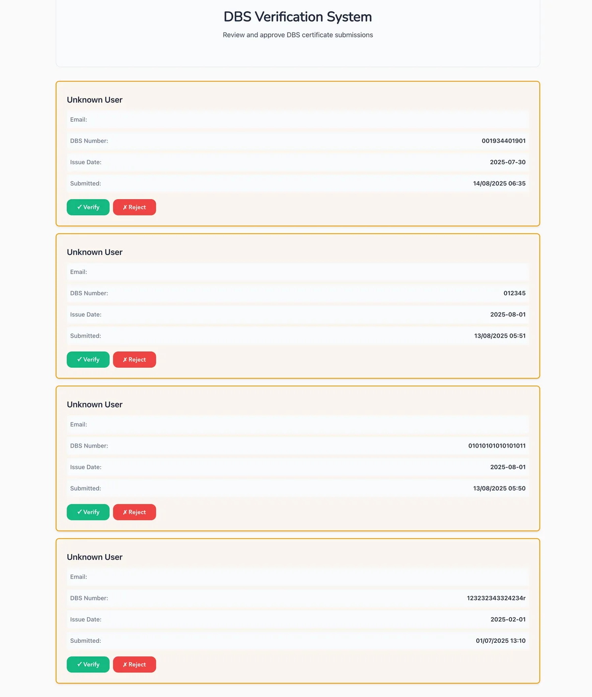 DBS Verification System
