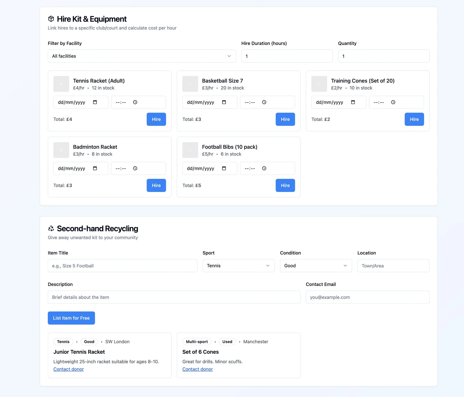 Hire Kit & Recycling UI