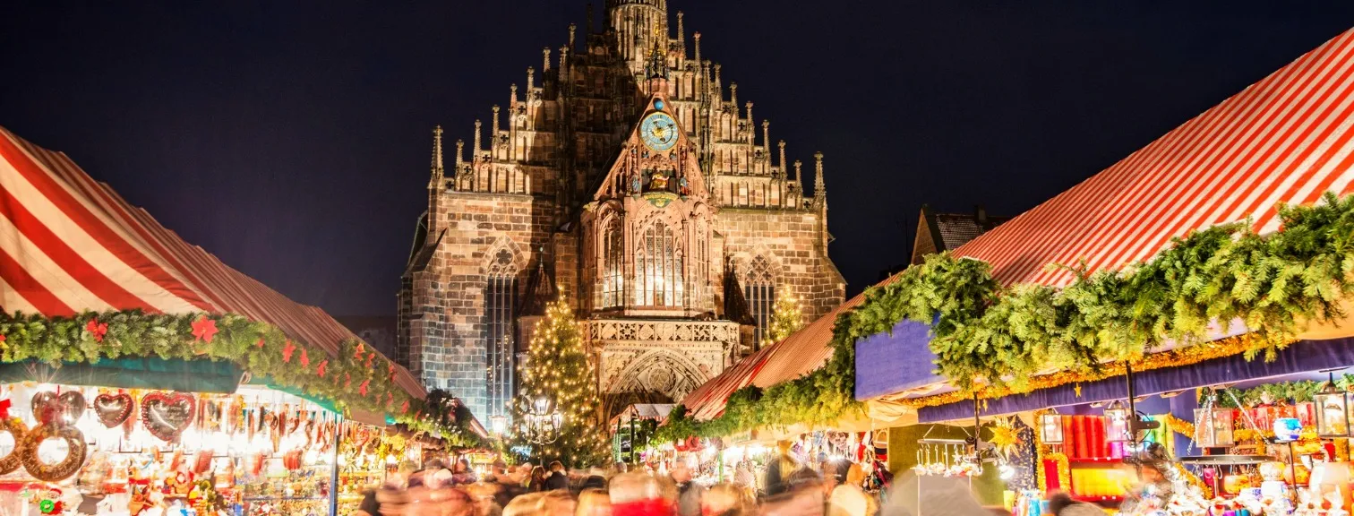 View of the different stalls at  a Christmas market in Nuremberg, Germany
