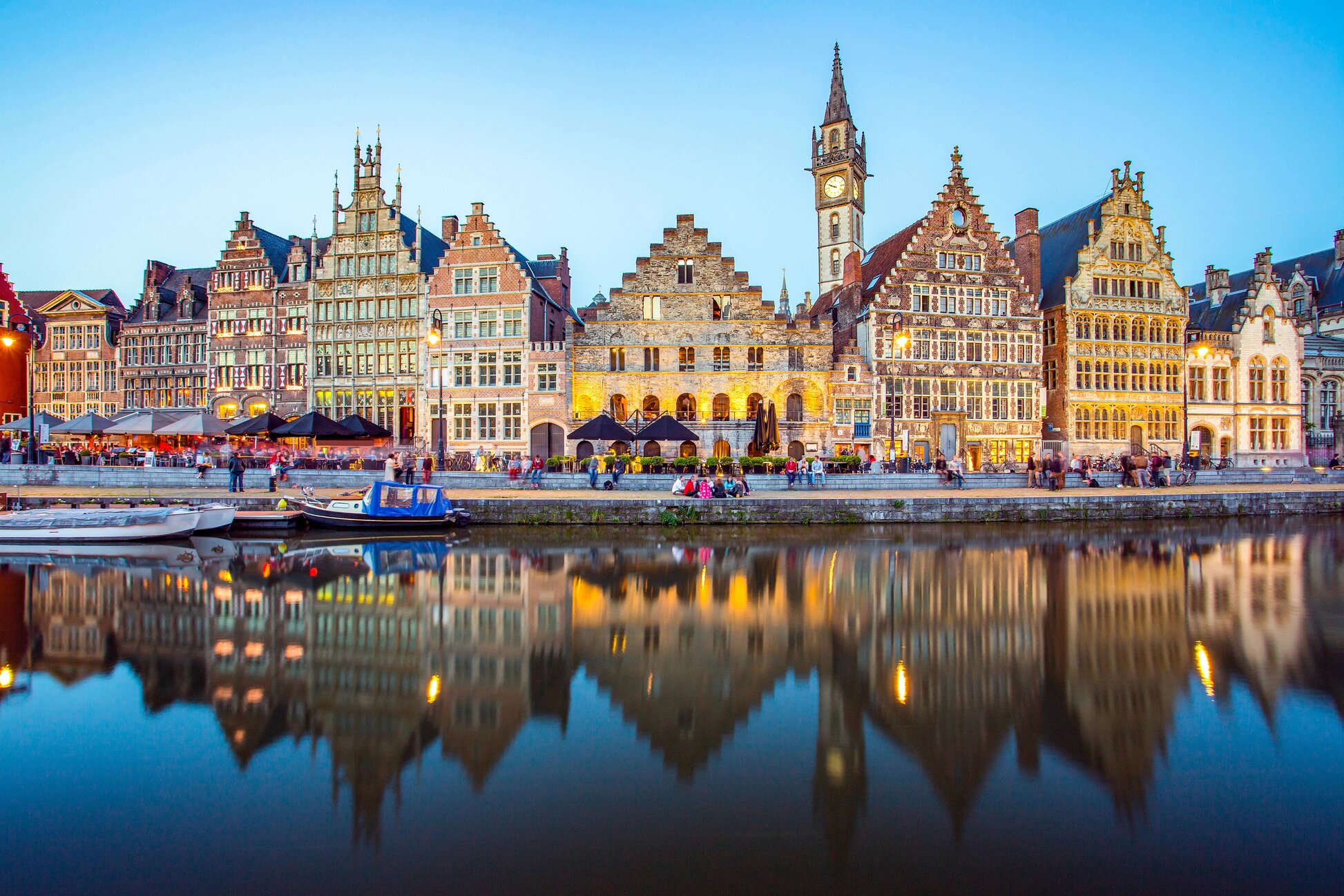 Ghent city center along river