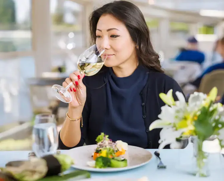 Guest enjoying meal on board