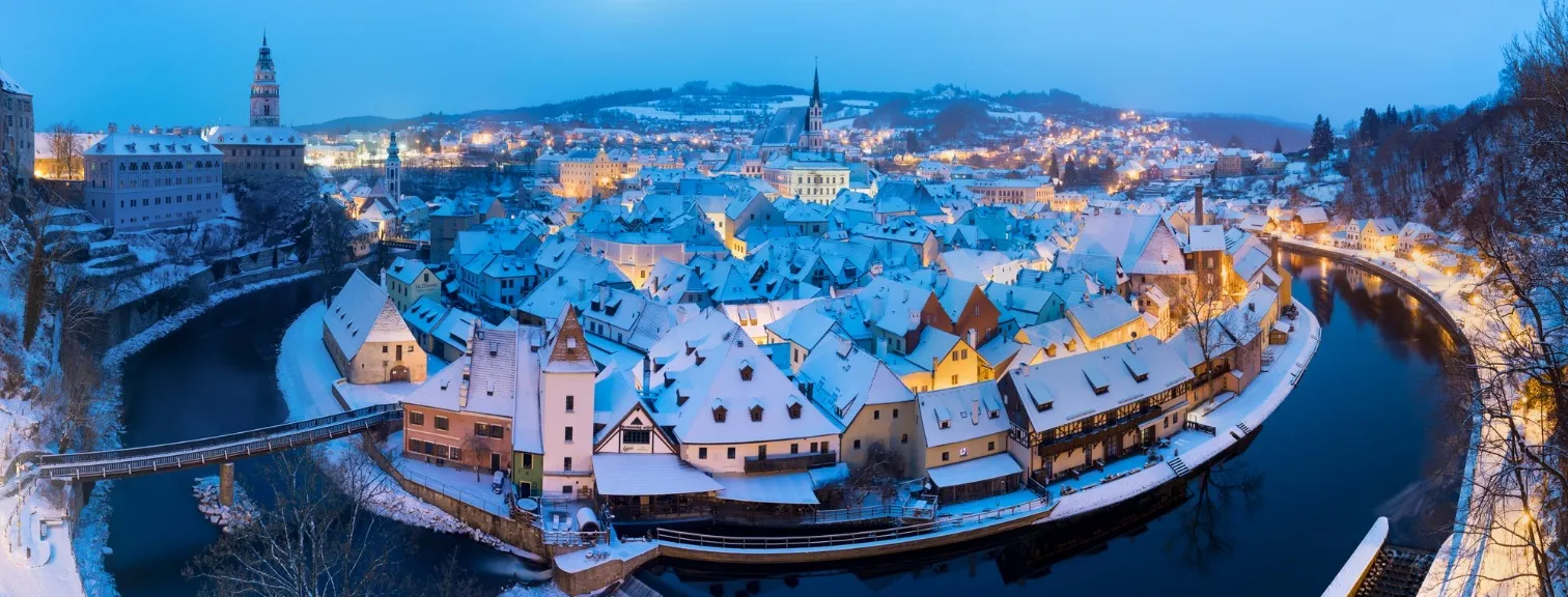 Panoramic view of Český Krumlov winter