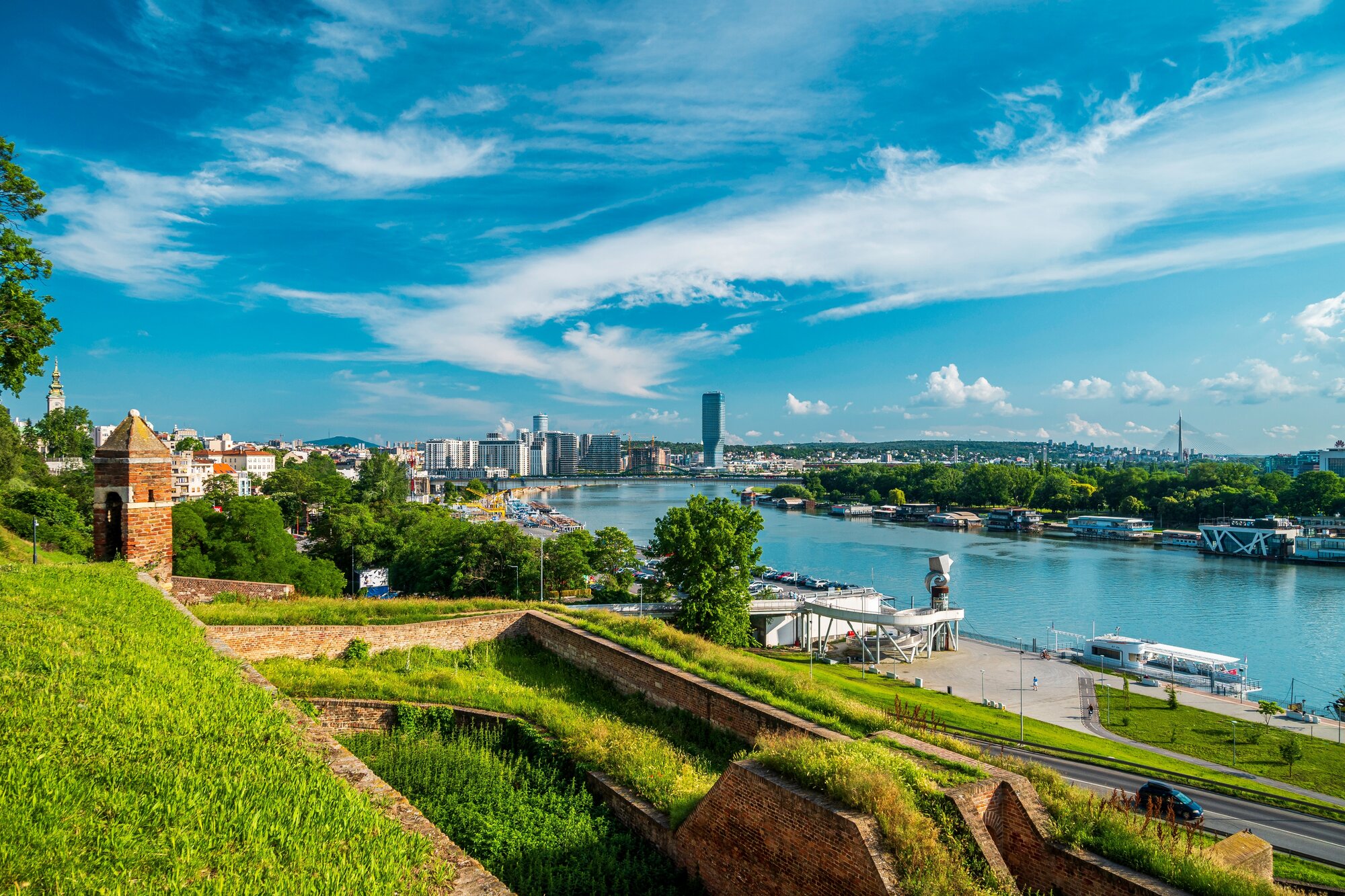 Panorama of Belgrade, Serbia, view from the Belgrade fortress over the Sava river towards modern downtown