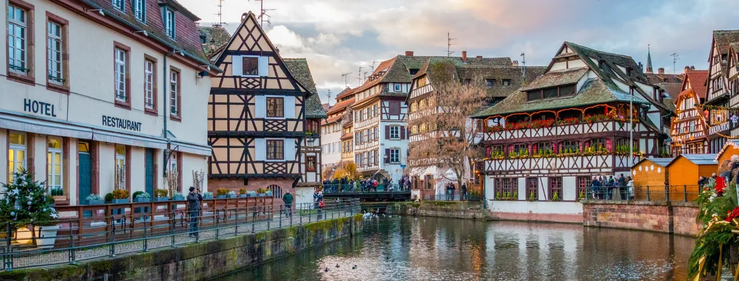Strasbourg France waterways during winter