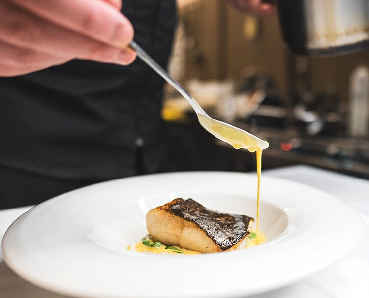 Shot of the cod with saffron