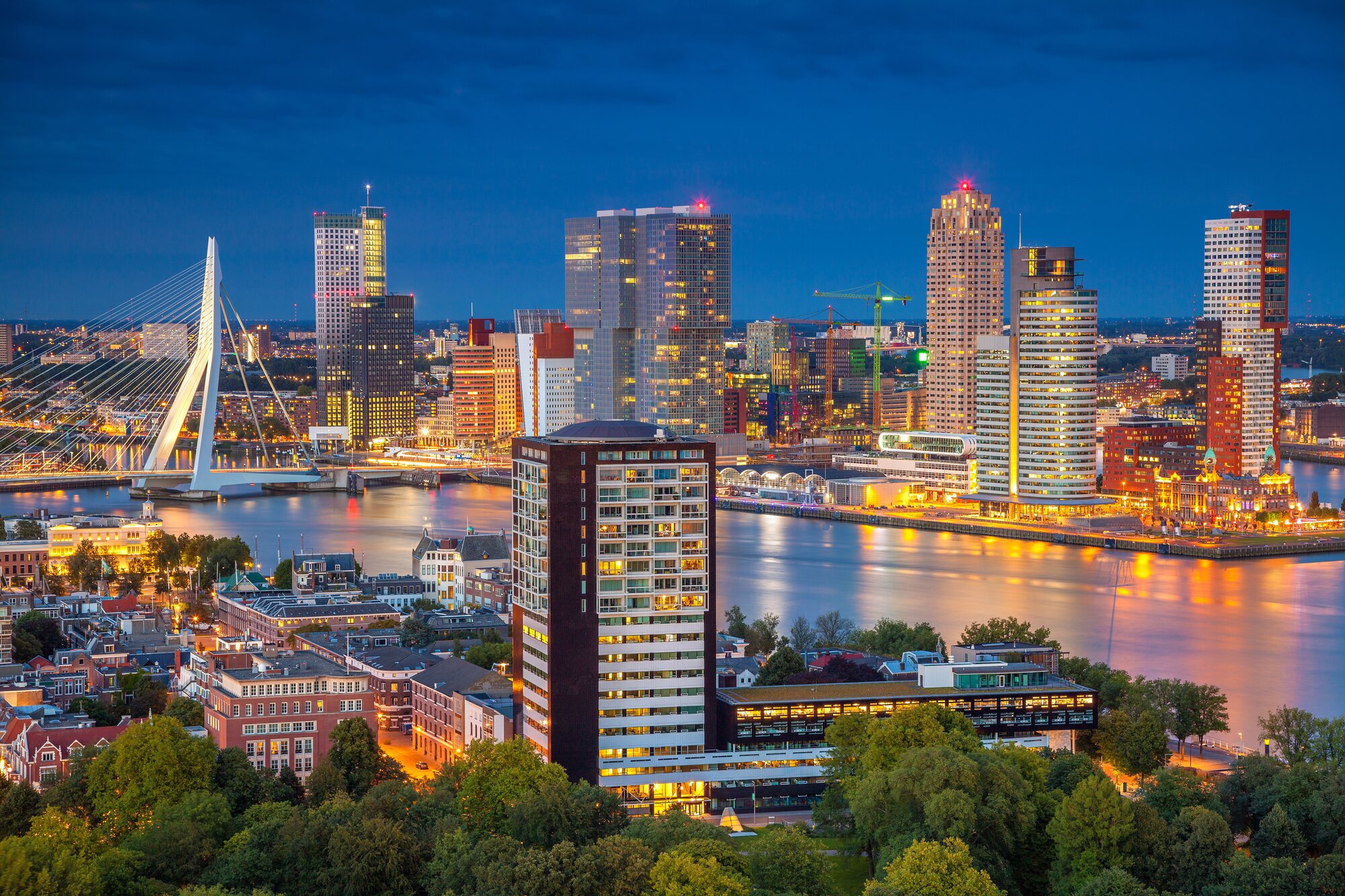 Rotterdam. Cityscape image of Rotterdam, Netherlands during twilight blue hour.
