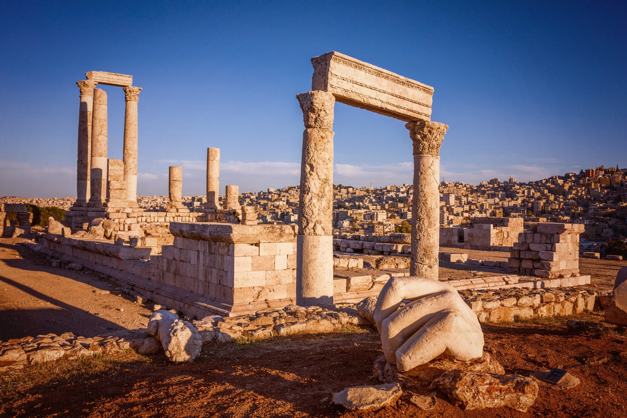 Temple of Hercules remains in Amman citadel, Amman, Jordan.