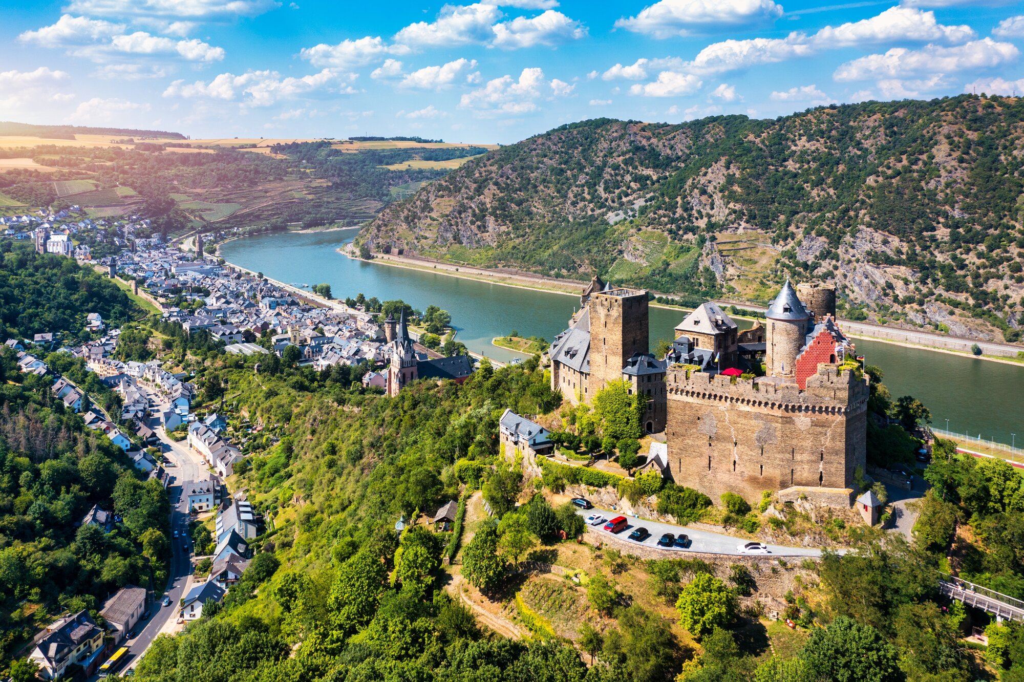 The Schönburg (Schoenburg) is a castle above the medieval town of Oberwesel in the UNESCO World Heritage site of the Upper Middle Rhine Valley, Rhineland-Palatinate, Germany. 