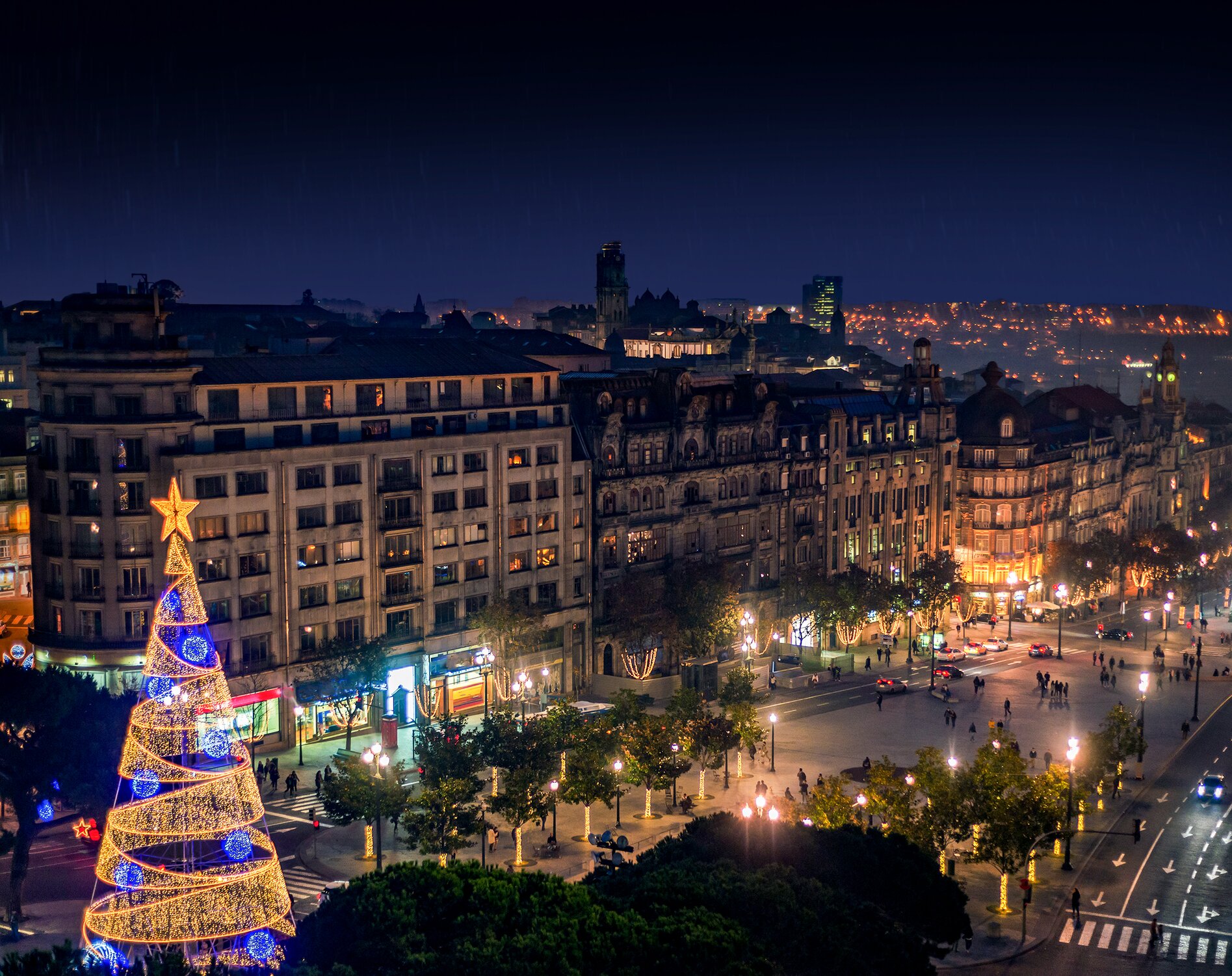 Porto with Christmas lights