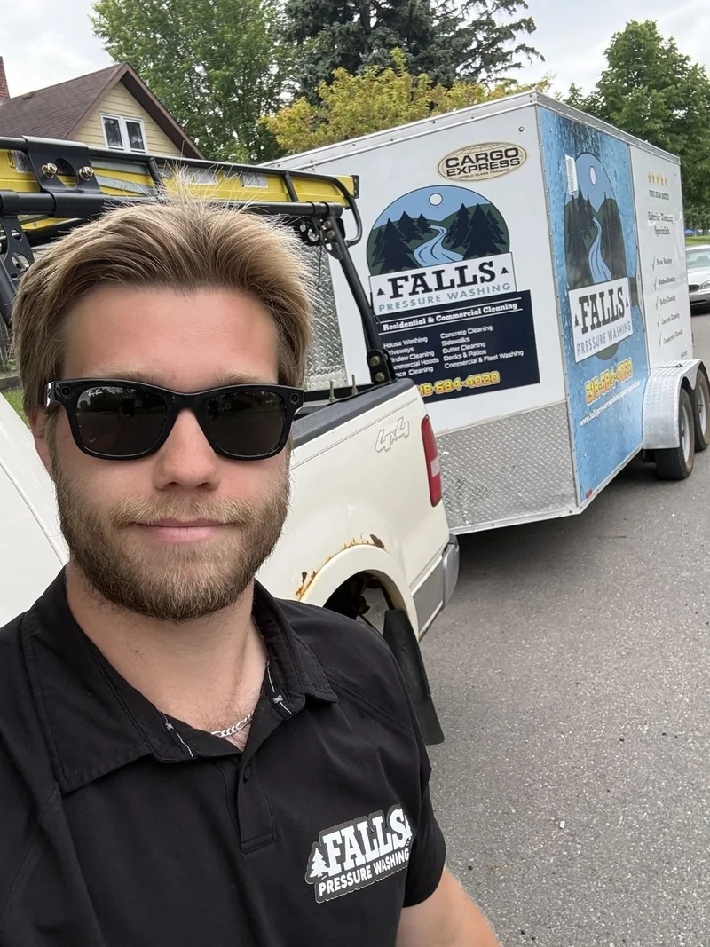 Sam and crew washing a commercial parking lot in Thief River Falls