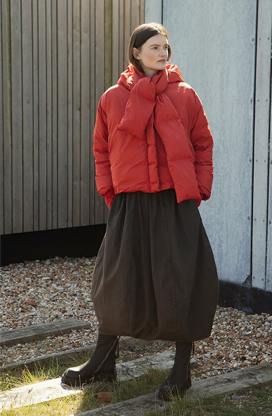 Lifestyle of Red Puffer coat