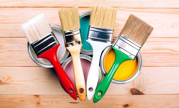 Paint cans and brushes.