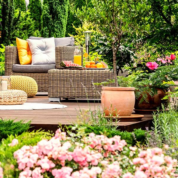 A lovely raised deck finished with decor.