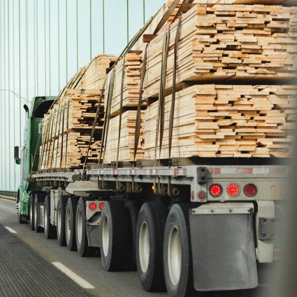 Delivery truck with lumber
