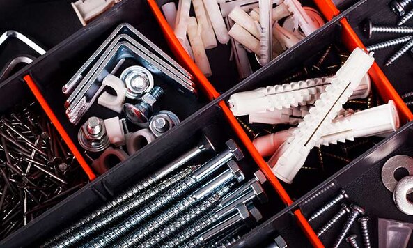 A variety of fasteners and hardware.