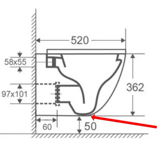 Technische tekening van het Destra toilet