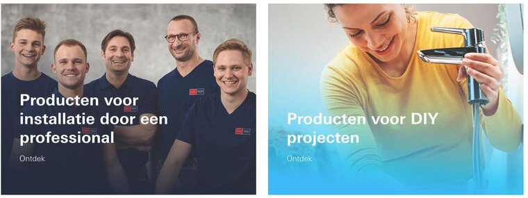 Banner van de Grohe website die aangeeft dat ze meerdere segmenten hebben