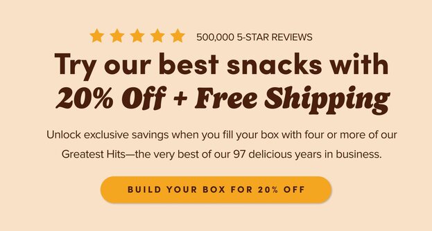 try our best snacks with 20% off + free shipping