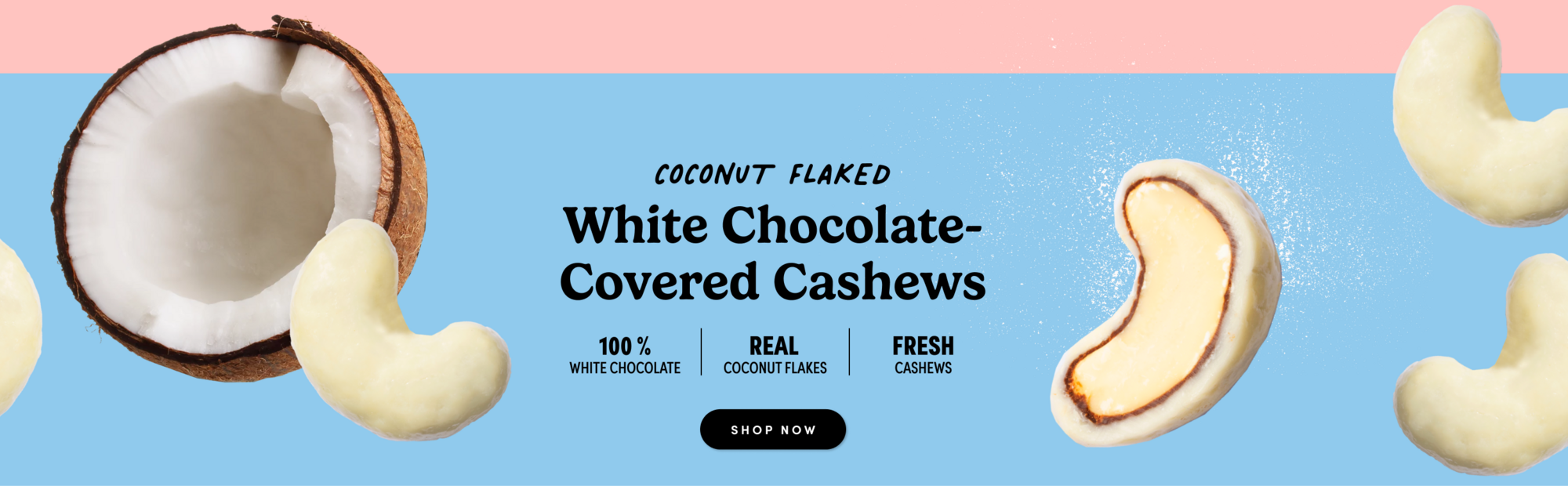 coconut flaked white chocolate covered cashews