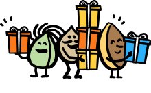 Nut characters holding gifts