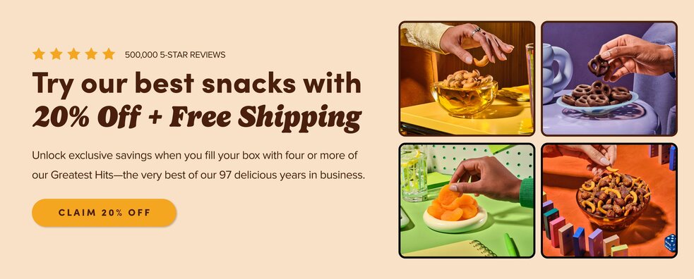 try our best snacks with 20% off + free shipping